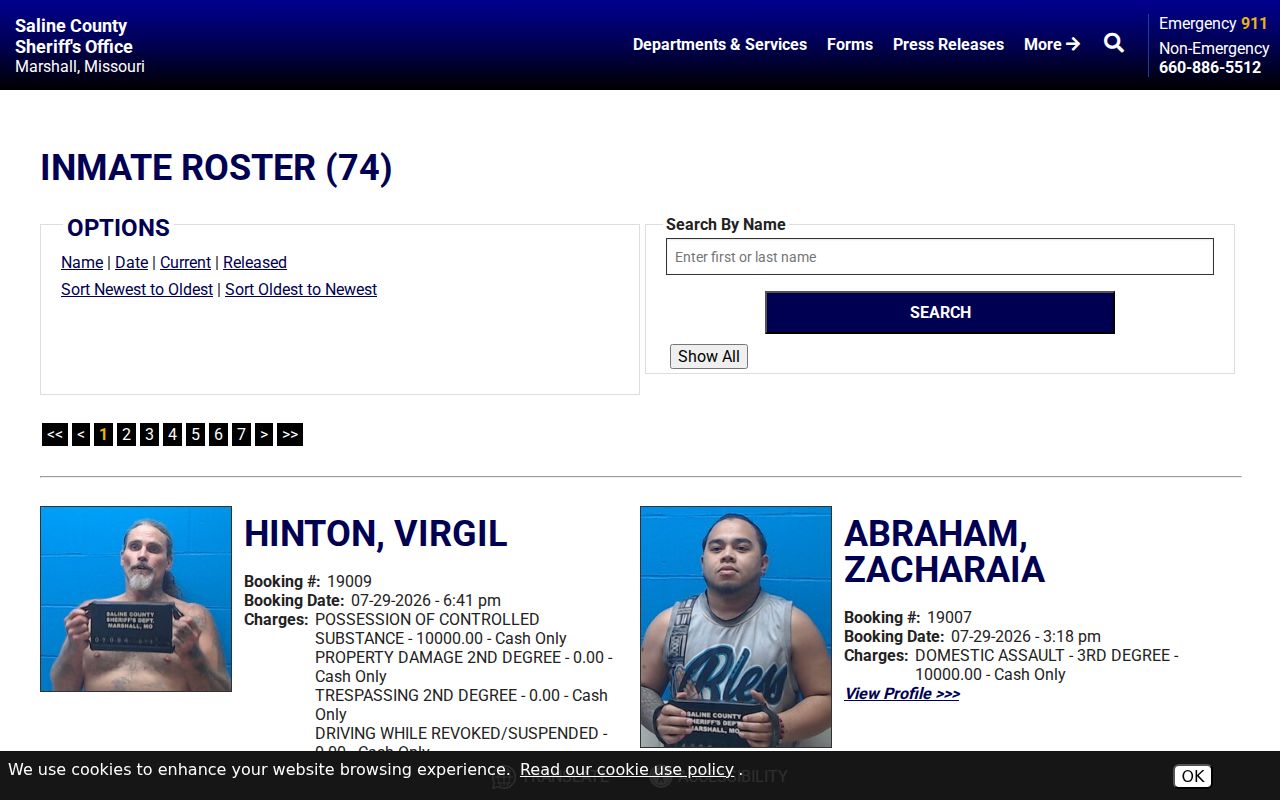 Official Saline County arrest history current inmate grid