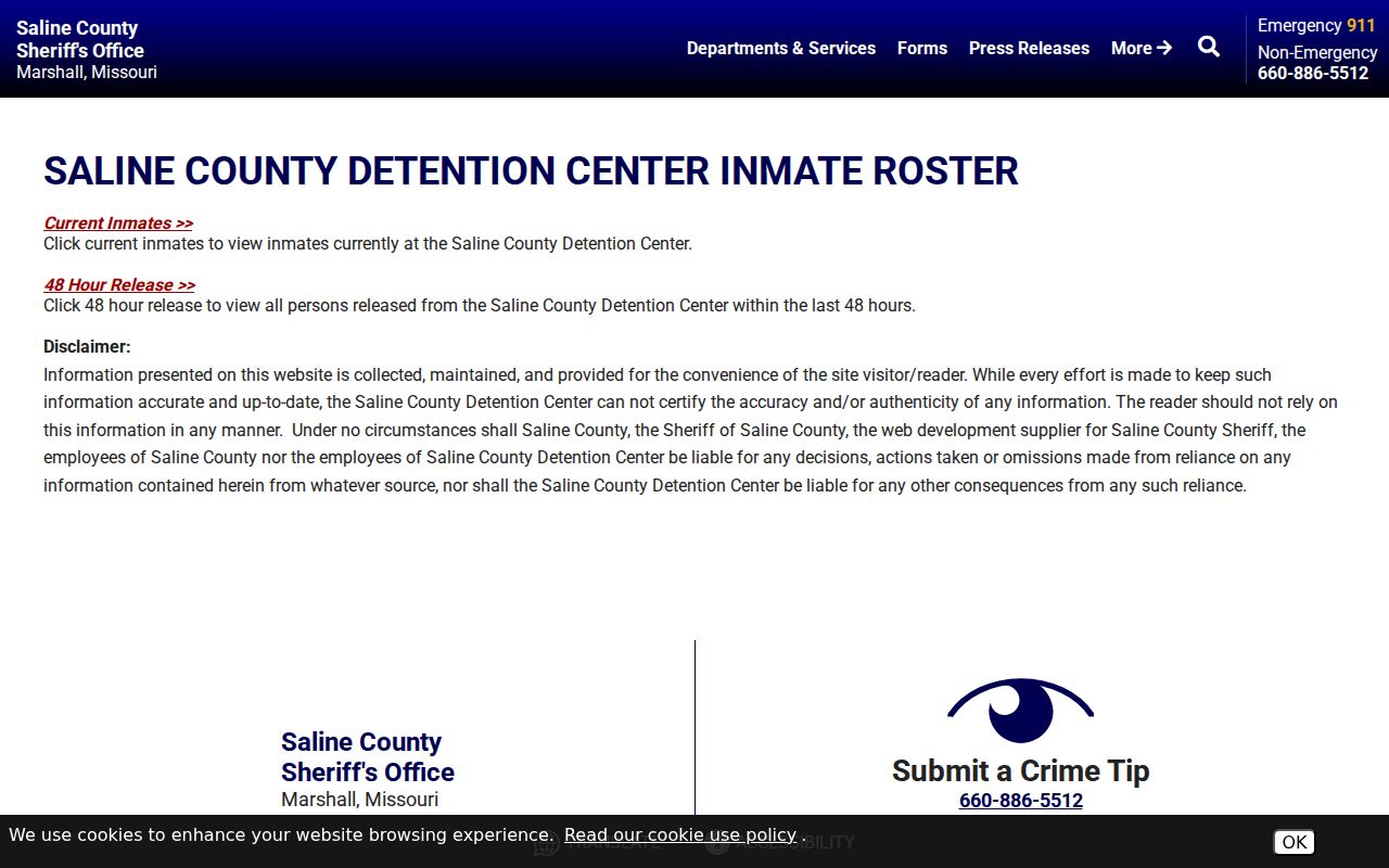 Saline County arrest history current inmate and 48-hour release choices