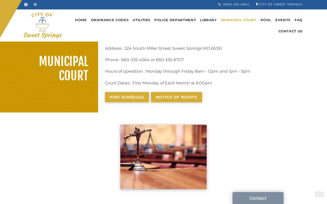Sweet Springs municipal court page for Saline County court records