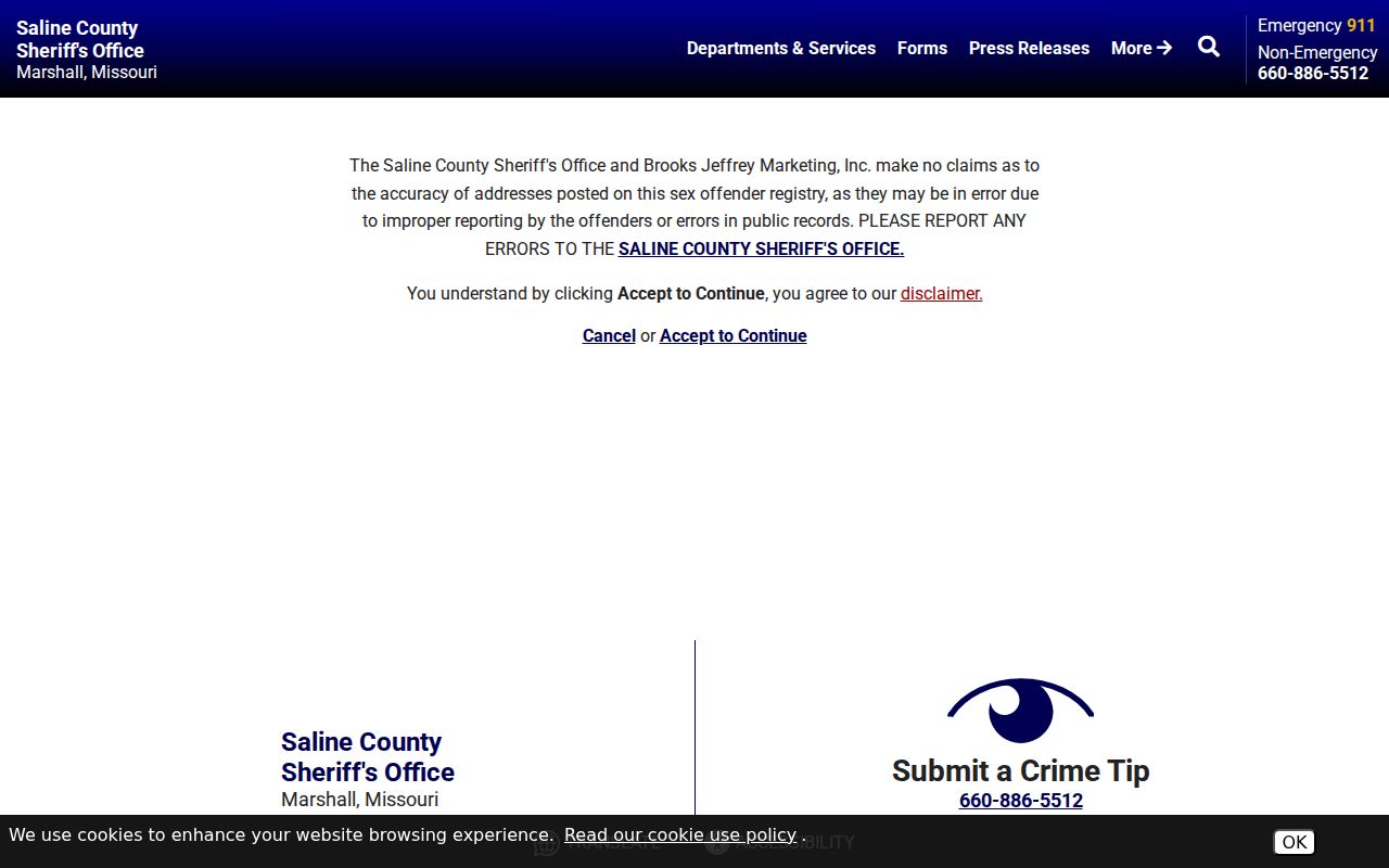 Saline County sex offender registry gateway at the Sheriff's Office