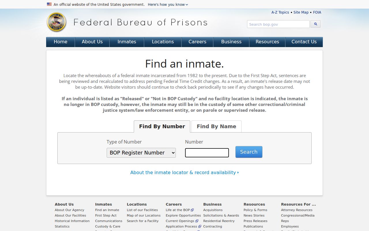 Federal inmate locator for a Saline County criminal custody search