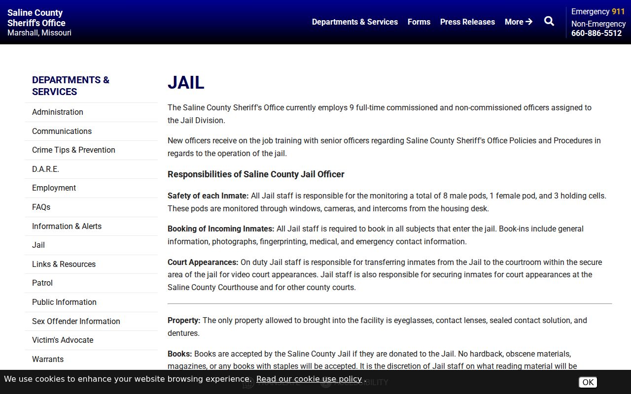 Saline County criminal booking and jail division information